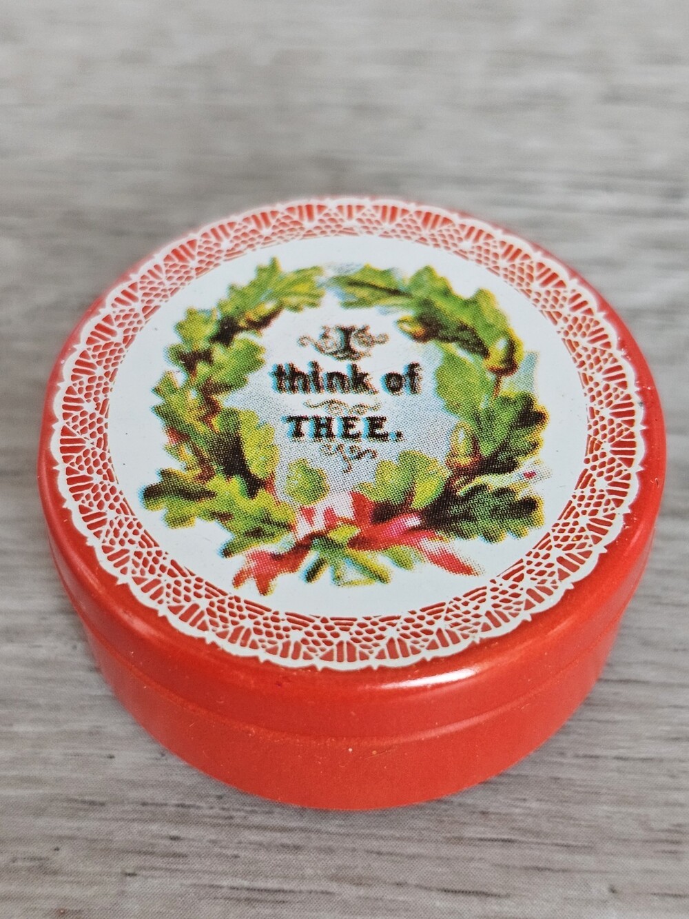 Enesco Empty Mini Metal Gift Tin Christmas I Think Of Thee Vintage 1982 203c